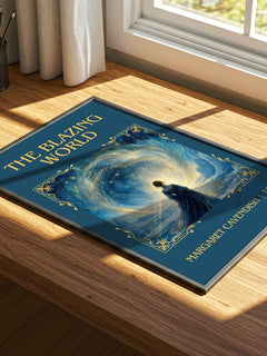 The Blazing World Classic Book Art Print by Margaret Cavendish – print on a sunlit desk
