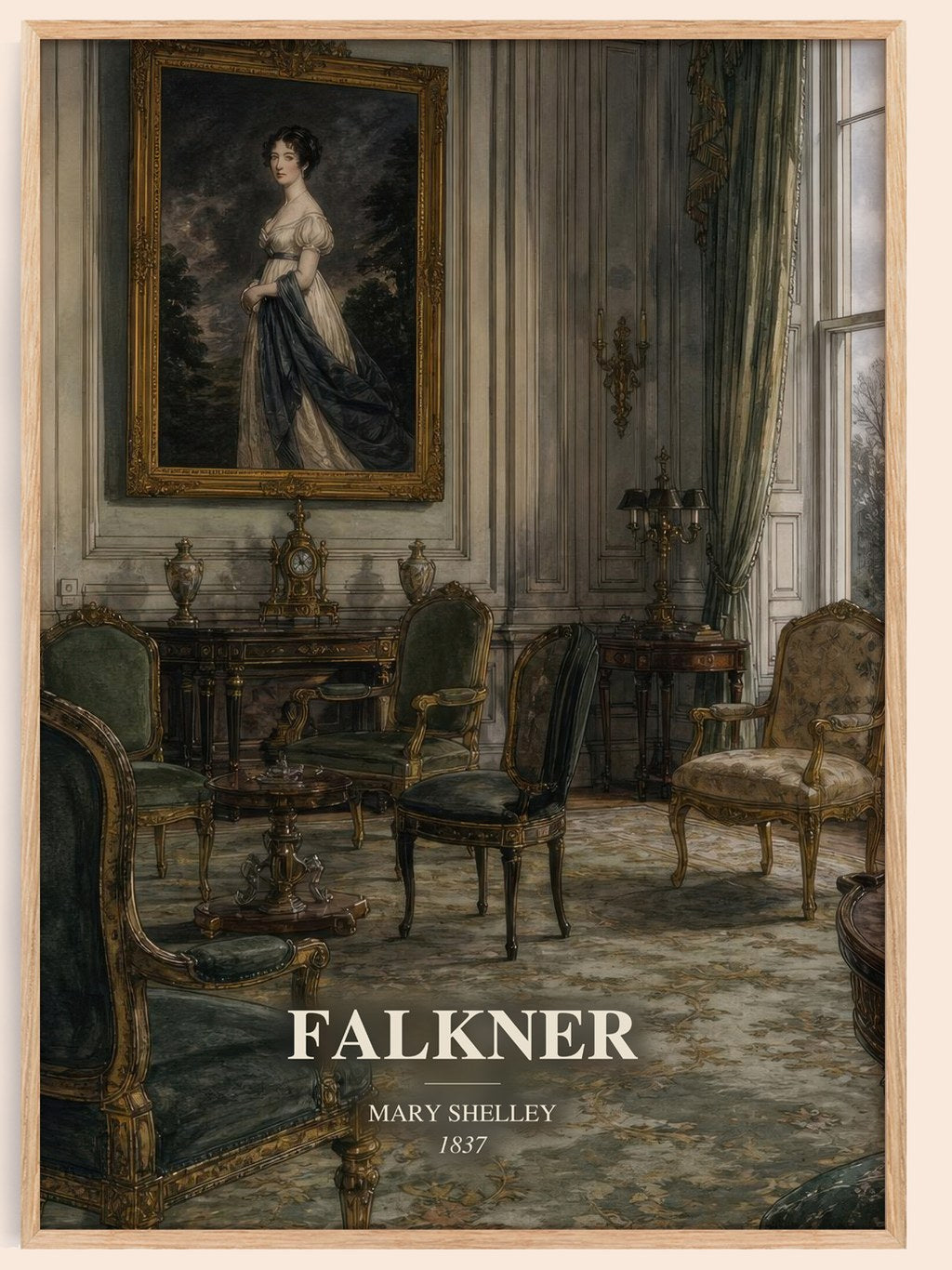 Falkner watercolour book poster by Mary Shelley – framed literary art print