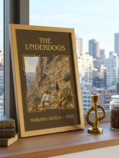 The Underdogs Classic Book Art Print by Mariano Azuela – framed print on a city-view windowsill