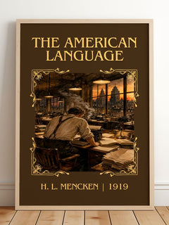 The American Language Classic Book Art Print by H. L. Mencken – framed print leaning on a wooden floor