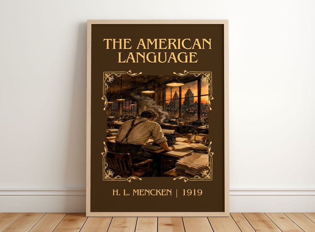 The American Language Classic Book Art Print by H. L. Mencken – framed print leaning on a wooden floor
