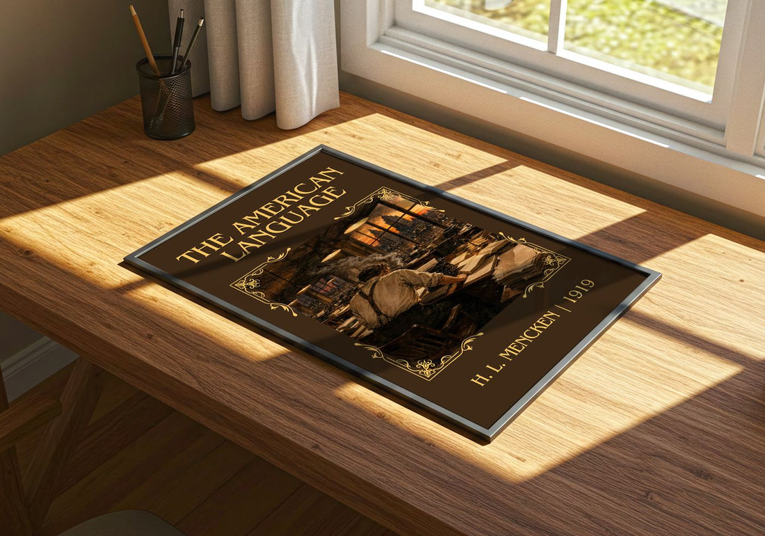 The American Language Classic Book Art Print by H. L. Mencken – print on a sunlit desk