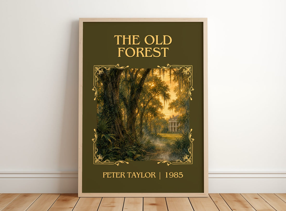 The Old Forest Classic Book Art Print by Peter Taylor – framed print leaning on a wooden floor