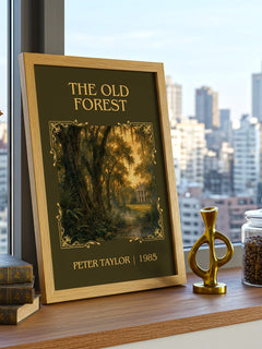 The Old Forest Classic Book Art Print by Peter Taylor – framed print on a city-view windowsill