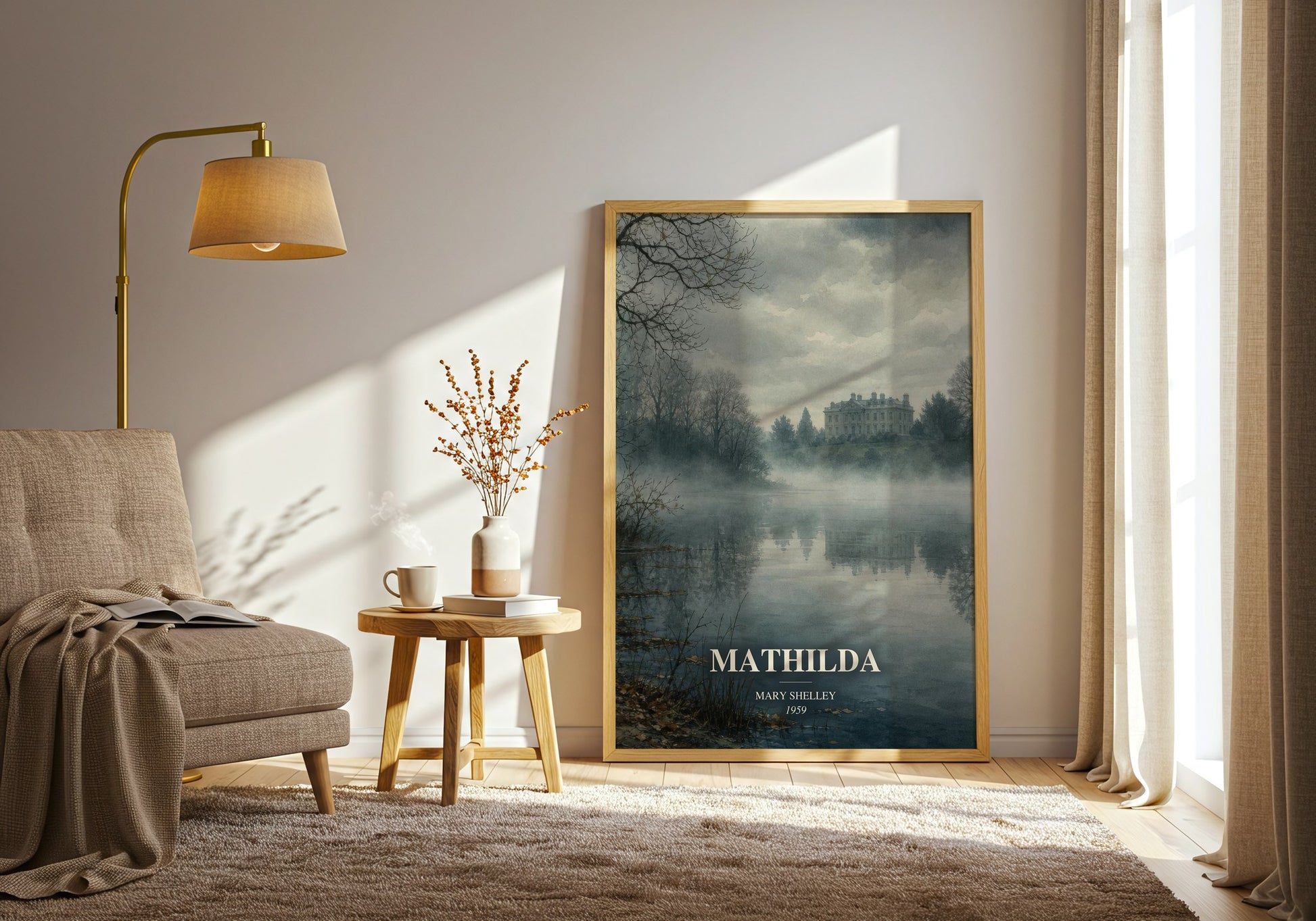 Mathilda watercolour print in frame leaning in hallway – gothic wall art