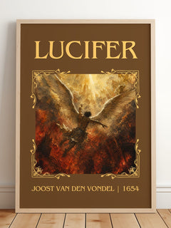Lucifer Classic Book Art Print by Joost van den Vondel – framed print leaning on a wooden floor