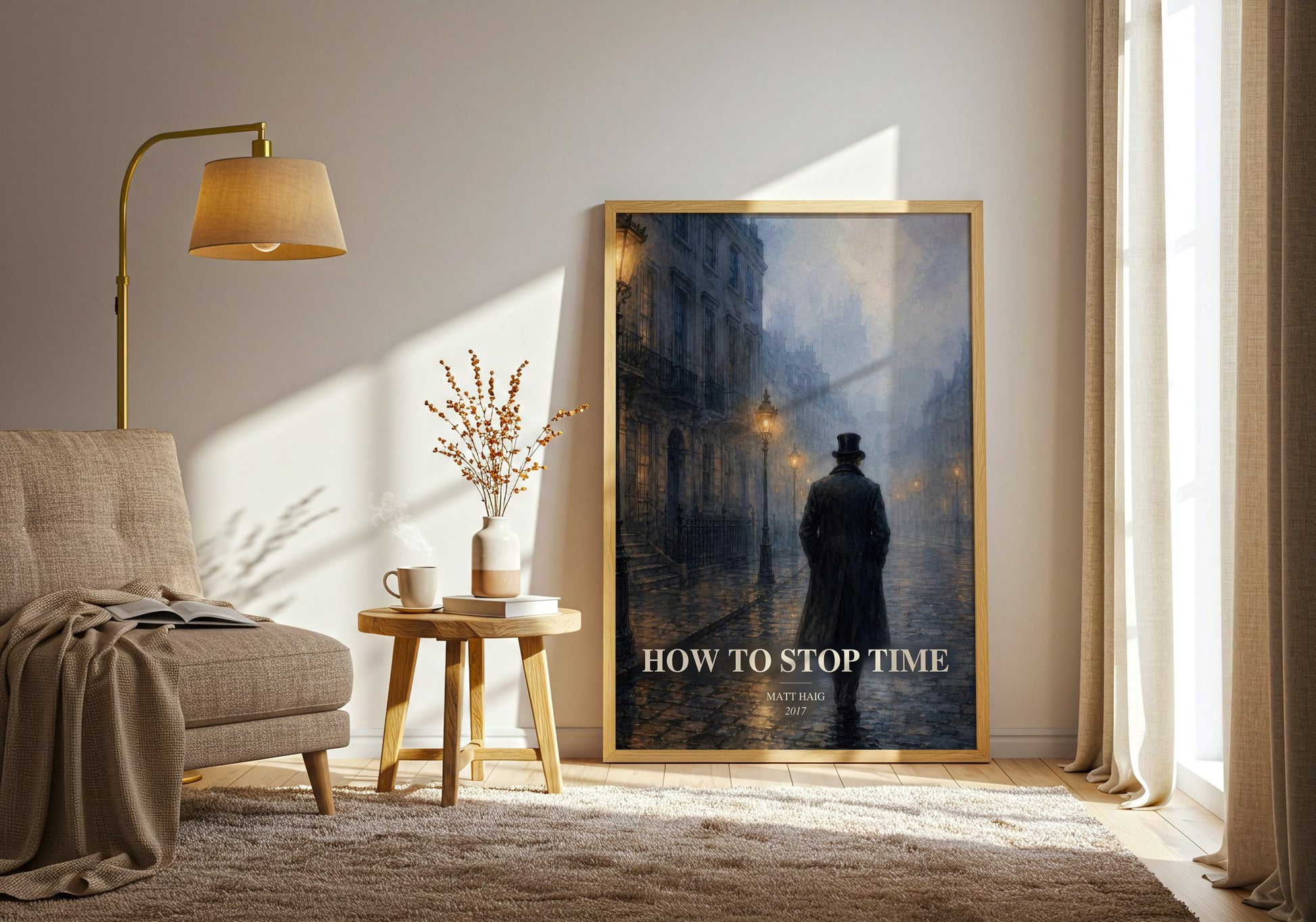 How To Stop Time watercolour print in frame leaning in hallway – fantasy wall art