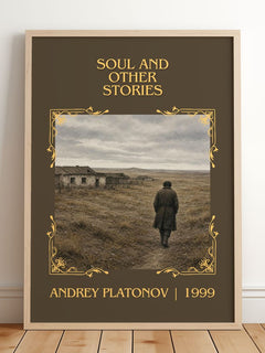 Soul and Other Stories Classic Book Art Print by Andrey Platonov – framed print leaning on a wooden floor