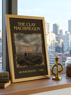 The Clay Machine-gun Classic Book Art Print by Victor Pelevin – framed print on a city-view windowsill