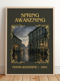 Spring Awakening Classic Book Art Print by Frank Wedekind – framed print leaning on a wooden floor