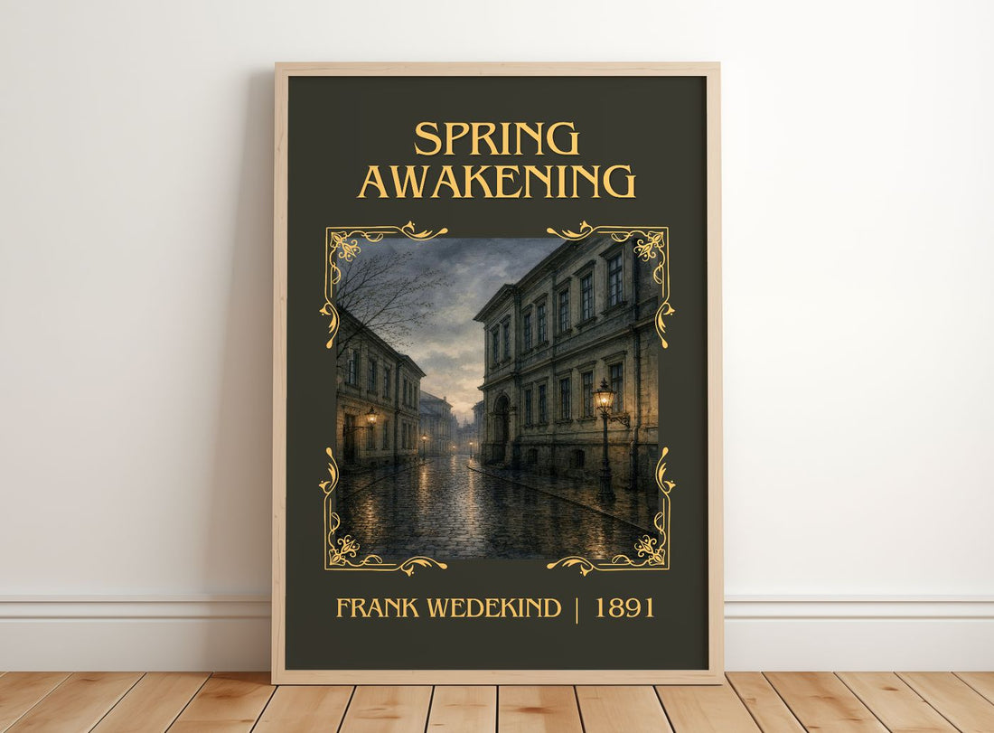 Spring Awakening Classic Book Art Print by Frank Wedekind – framed print leaning on a wooden floor
