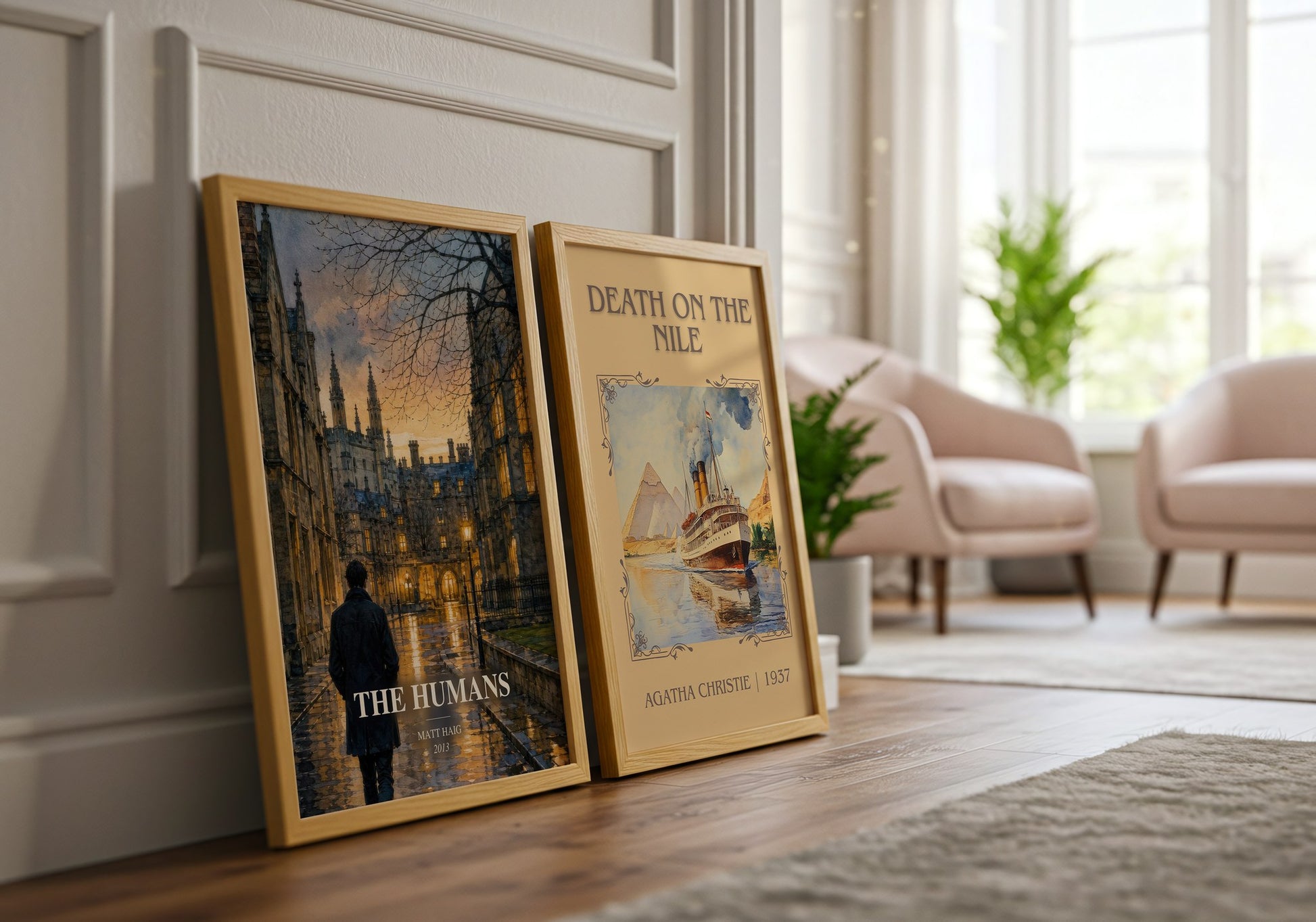 The Humans watercolour print framed by window – literary home decor