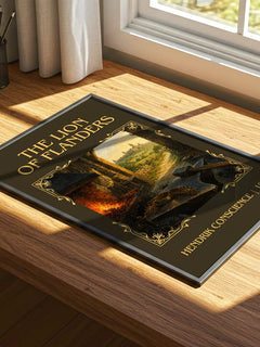 The Lion of Flanders Classic Book Art Print by Hendrik Conscience – print on a sunlit desk