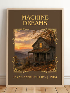 Machine Dreams Classic Book Art Print by Jayne Anne Phillips – framed print leaning on a wooden floor
