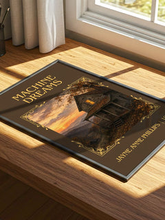 Machine Dreams Classic Book Art Print by Jayne Anne Phillips – print on a sunlit desk