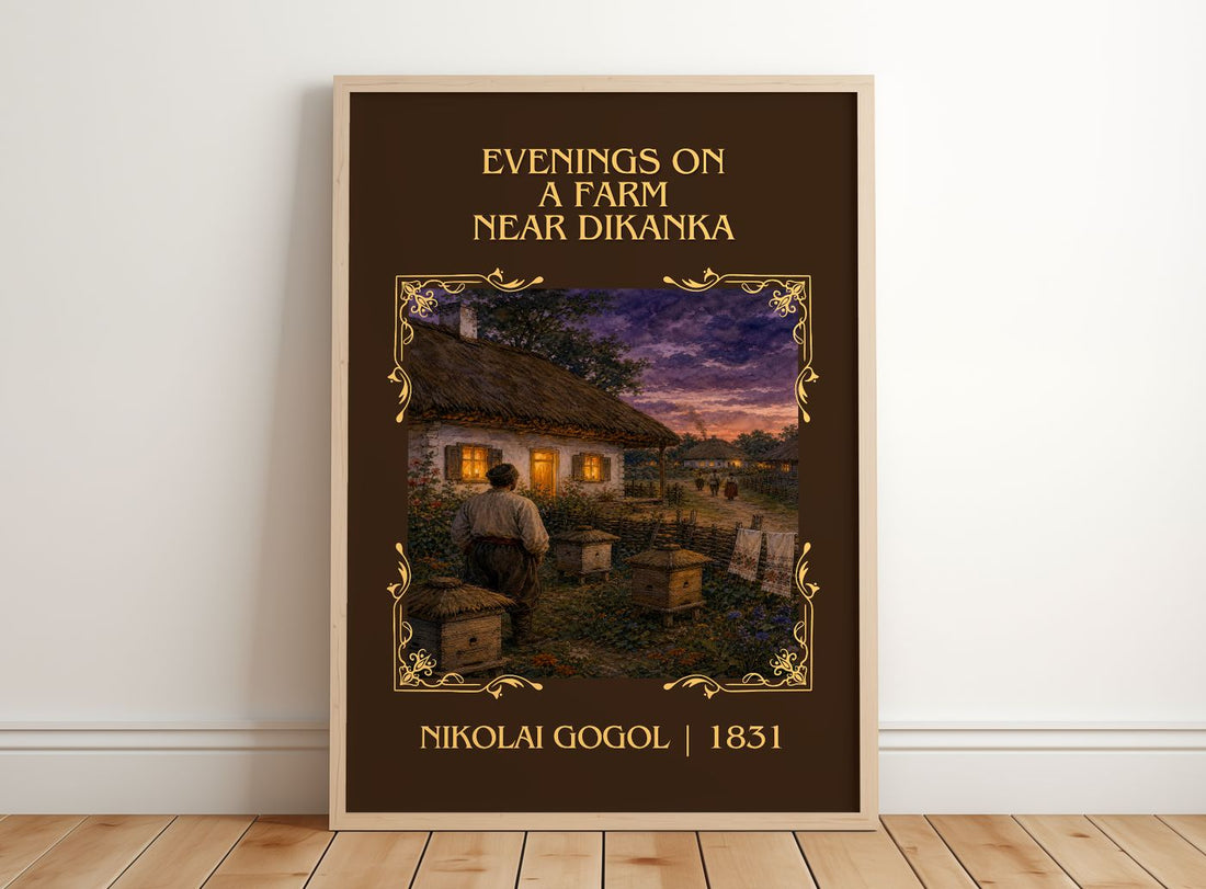 Evenings On A Farm Near Dikanka Classic Book Art Print by N. Gogol – framed print leaning on a wooden floor