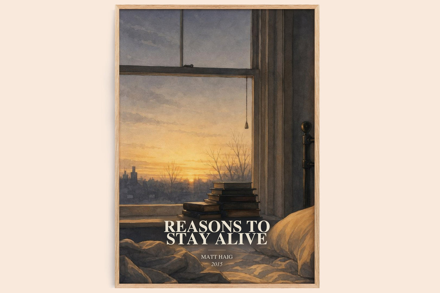 Reasons To Stay Alive watercolour book poster by Matt Haig – framed literary art print