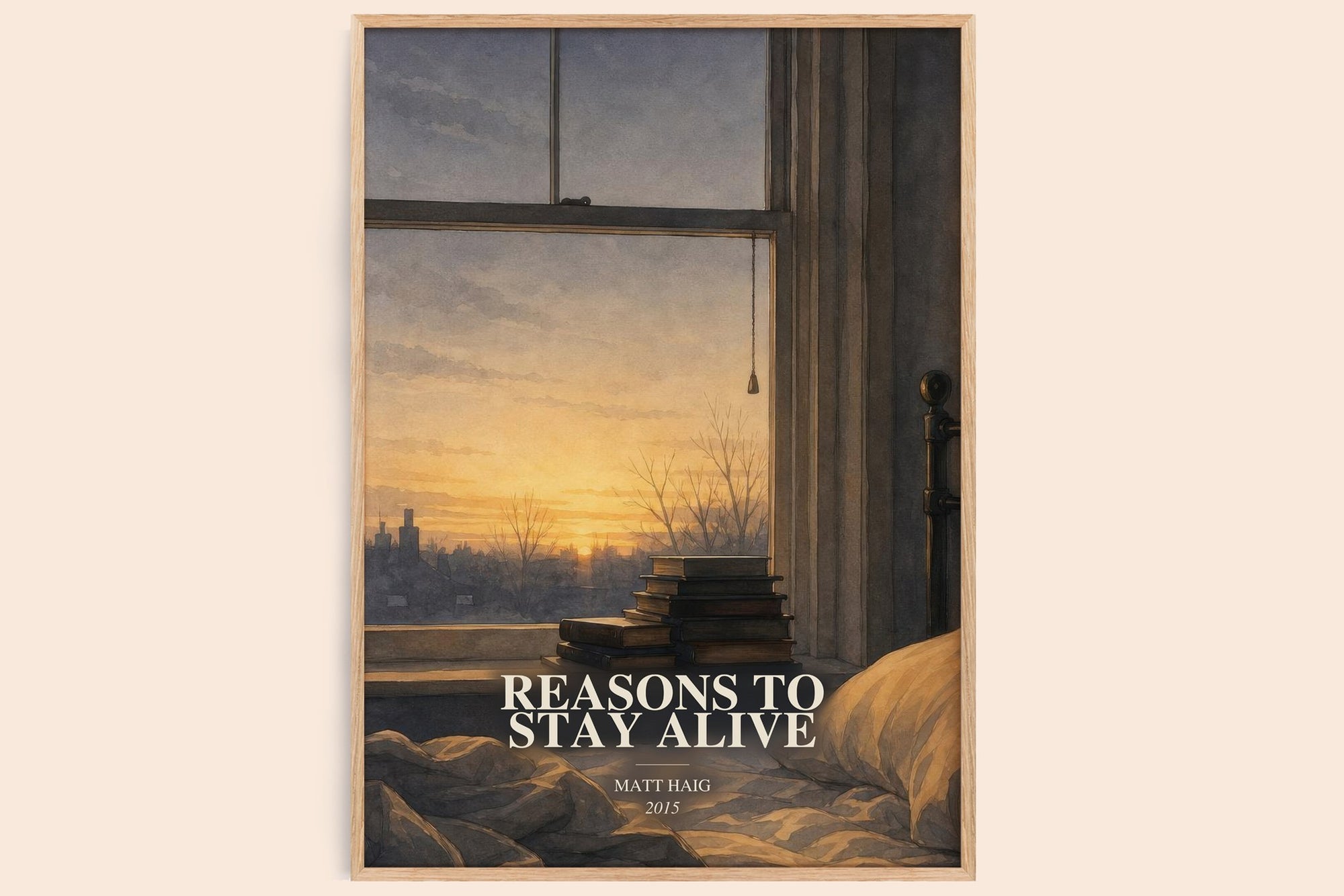 Reasons To Stay Alive watercolour book poster by Matt Haig – framed literary art print