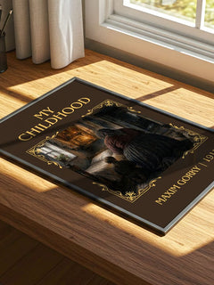 My Childhood Classic Book Art Print by Maxim Gorky – print on a sunlit desk