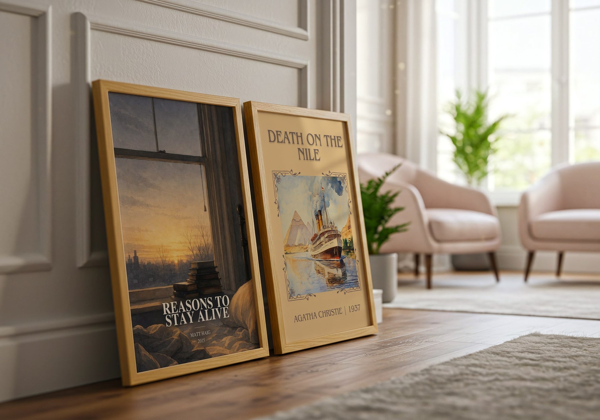 Reasons To Stay Alive watercolour print framed by window – literary home decor
