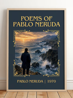 Poems of Pablo Neruda Classic Book Art Print by Pablo Neruda – framed print leaning on a wooden floor
