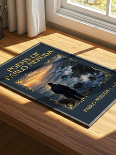Poems of Pablo Neruda Classic Book Art Print by Pablo Neruda – print on a sunlit desk