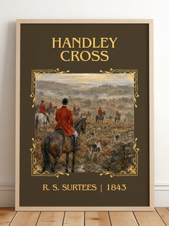 Handley Cross Classic Book Art Print by R. S. Surtees – framed print leaning on a wooden floor