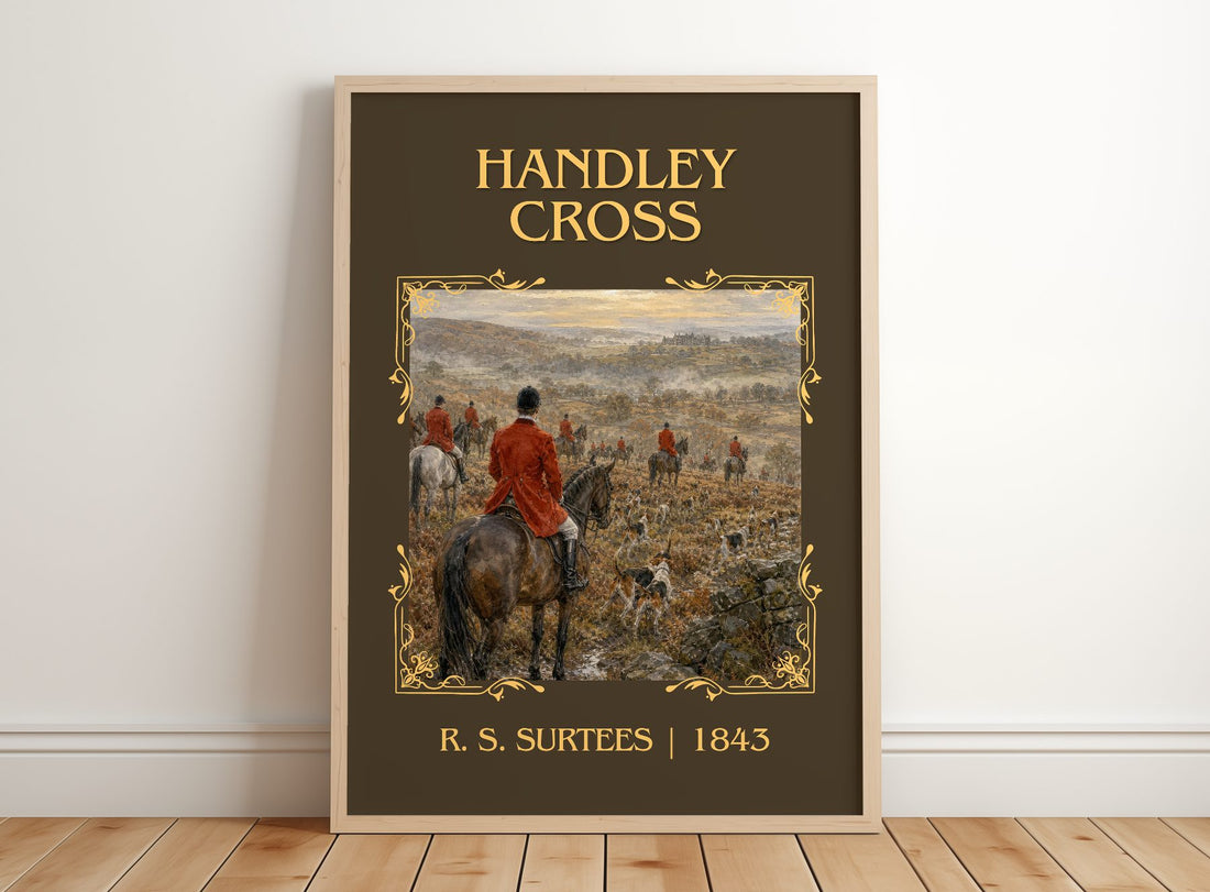 Handley Cross Classic Book Art Print by R. S. Surtees – framed print leaning on a wooden floor