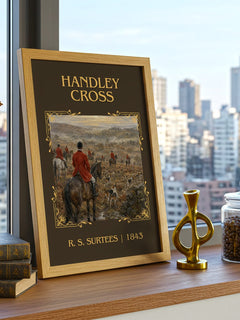 Handley Cross Classic Book Art Print by R. S. Surtees – framed print on a city-view windowsill
