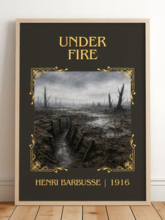 Under Fire Classic Book Art Print by Henri Barbusse – framed print leaning on a wooden floor