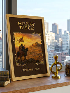 Poem of the Cid Classic Book Art Print by Unknown – framed print on a city-view windowsill