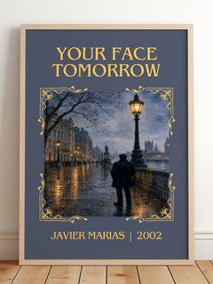 Your Face Tomorrow Classic Book Art Print by Javier Marias – framed print leaning on a wooden floor