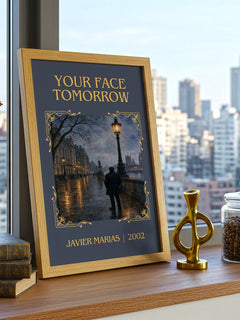 Your Face Tomorrow Classic Book Art Print by Javier Marias – framed print on a city-view windowsill
