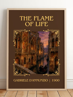 The Flame Of Life Classic Book Art Print by Gabriele D'Annunzio – framed print leaning on a wooden floor