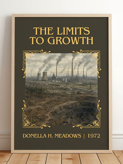 The Limits To Growth Classic Book Art Print by Donella H. Meadows – framed print leaning on a wooden floor