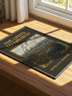 The Limits To Growth Classic Book Art Print by Donella H. Meadows – print on a sunlit desk