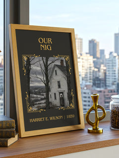 Our Nig Classic Book Art Print by Harriet E. Wilson – framed print on a city-view windowsill