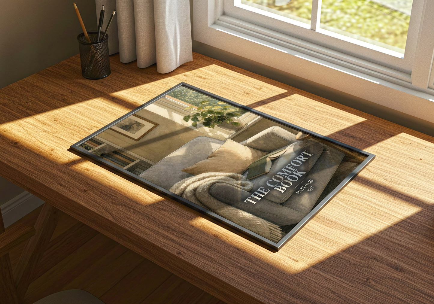 The Comfort Book watercolour book poster framed on wall – non fiction wall art
