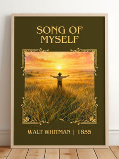 Song Of Myself Classic Book Art Print by Walt Whitman – framed print leaning on a wooden floor