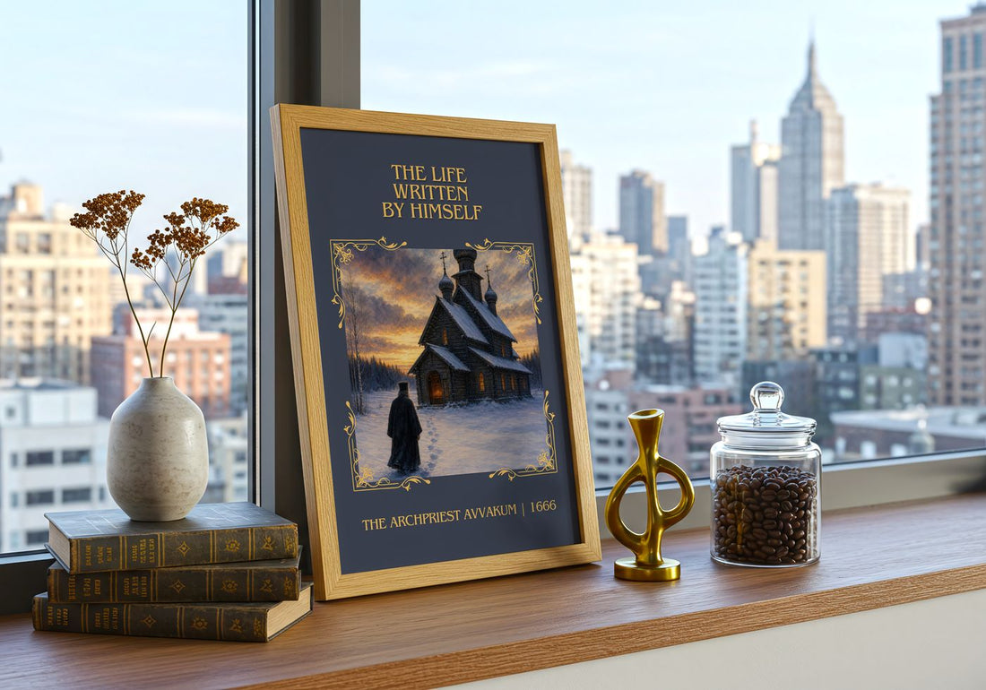 Life Written By Himself Classic Book Art Print by T. Avvakum – framed print on a city-view windowsill