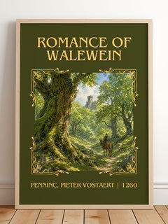 Romance Of Walewein Classic Book Art Print by Penninc, Pieter Vostaert – framed print leaning on a wooden floor