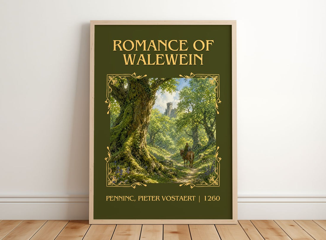 Romance Of Walewein Classic Book Art Print by Penninc, Pieter Vostaert – framed print leaning on a wooden floor