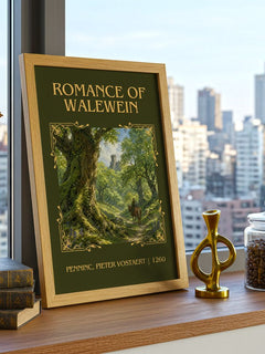 Romance Of Walewein Classic Book Art Print by Penninc, Pieter Vostaert – framed print on a city-view windowsill