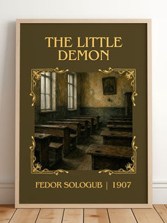 The Little Demon Classic Book Art Print by Fedor Sologub – framed print leaning on a wooden floor
