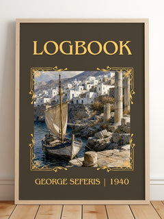 Logbook Classic Book Art Print by George Seferis – framed print leaning on a wooden floor
