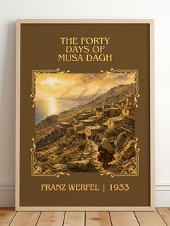 The Forty Days Of Musa Dagh Classic Book Art Print by Franz Werfel – framed print leaning on a wooden floor