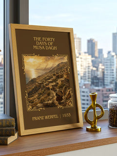 The Forty Days Of Musa Dagh Classic Book Art Print by Franz Werfel – framed print on a city-view windowsill