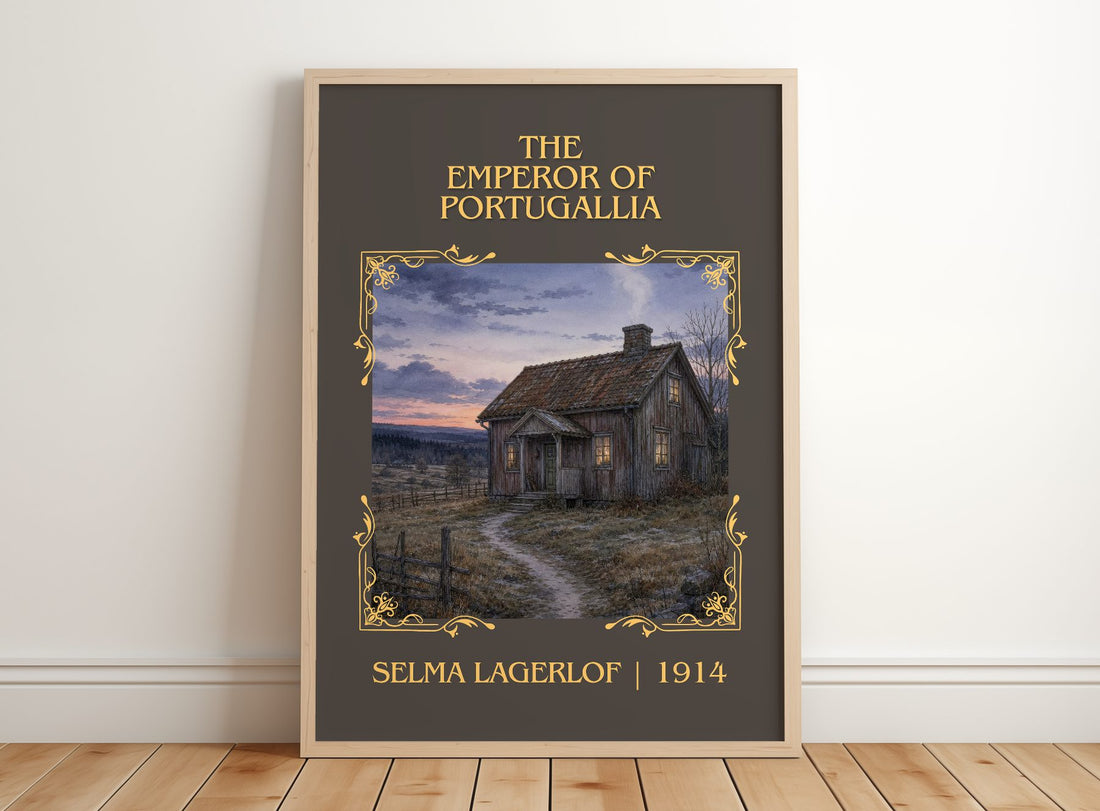 The Emperor of Portugallia Classic Book Art Print by Selma Lagerlöf – framed print leaning on a wooden floor