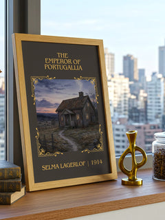 The Emperor of Portugallia Classic Book Art Print by Selma Lagerlöf – framed print on a city-view windowsill