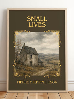 Small Lives Classic Book Art Print by Pierre Michon – framed print leaning on a wooden floor